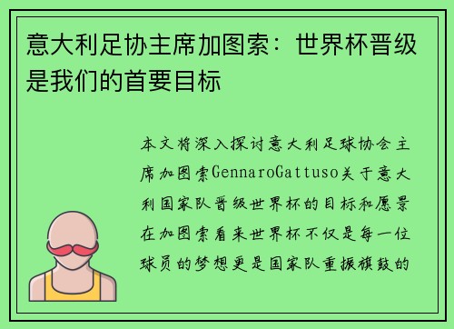意大利足协主席加图索：世界杯晋级是我们的首要目标